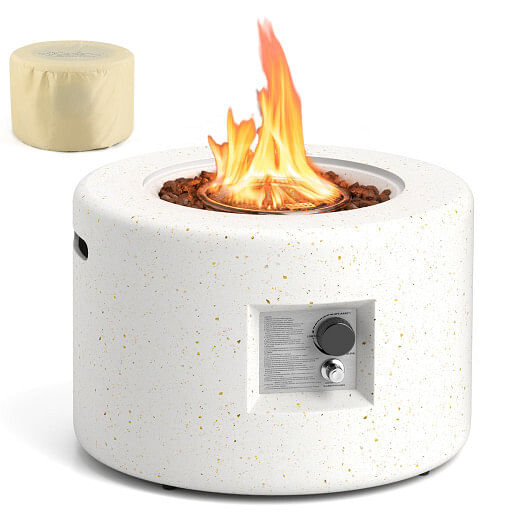 Round Terrazzo Propane Gas Fire Pit with Hideaway Tank Holder and Lava Rocks