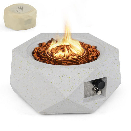 40000 BTU 28 Inch Hexagon Terrazzo Propane Fire Pit Table with Stainless Steel Burner