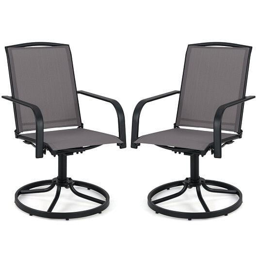 Outdoor Swivel Chairs Set of 2 with High Back and Breathable Seat-Gray