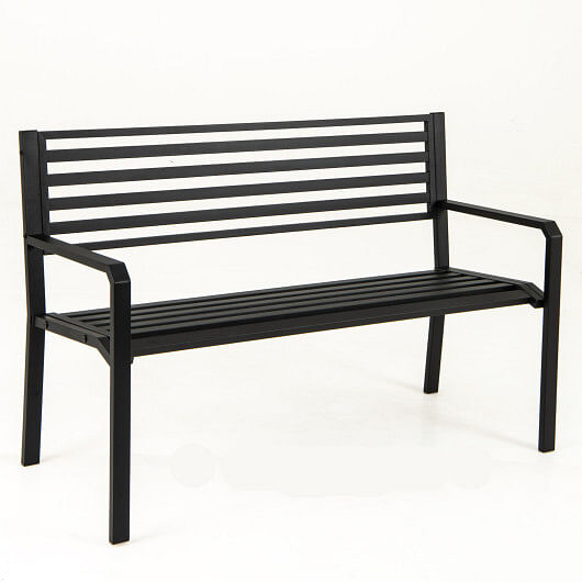 50 Inch Outdoor Metal Park Bench Patio Slatted Garden Bench for 2-3 People-Black