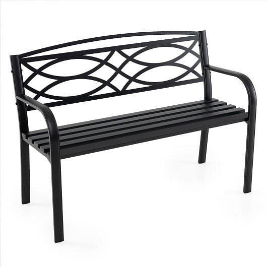 Garden Bench with Curved Armrests and Backrest-Black