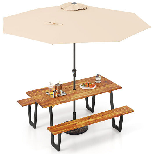 Outdoor Dining Table Set for 6 with 10 Feet Umbrella and Base