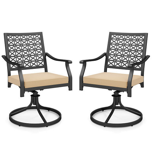 2 Pack Swivel Outdoor Chairs with Soft Cushions and Round Steel Base-Navy