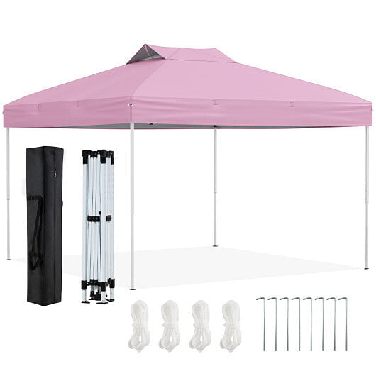 10 X 10 FT Foldable Outdoor Patio Shelter Canopy Tent with 1-Push Center Lock-Pink