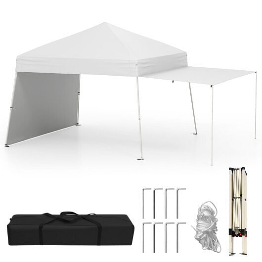14 x 9.2 Feet Pop up Canopy Tent with 2 Convertible Sidewalls to Awning and Stakes-White