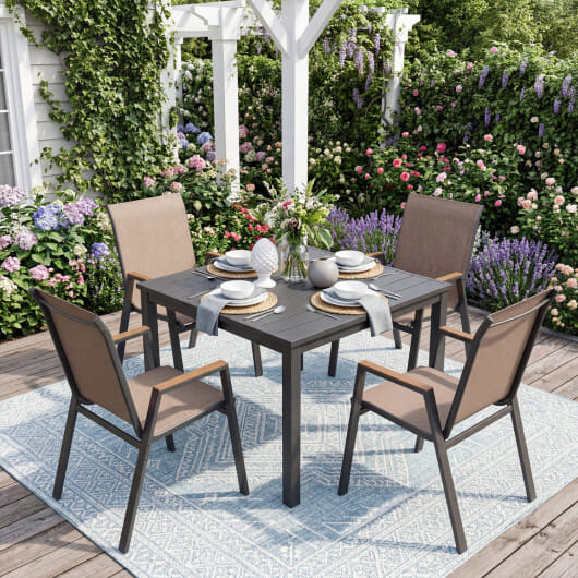 Set of 4 Stackable Patio Chairs with High Backs for Backyard 400 LBS-Brown - Image 2