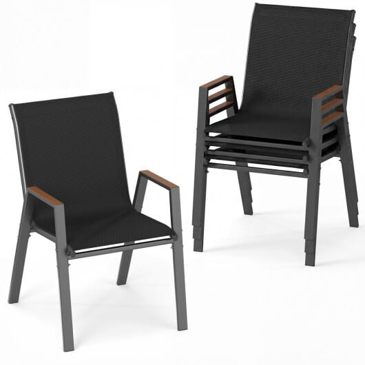 Set of 4 Stackable Patio Chairs with High Backs for Backyard 400 LBS-Brown - Image 6