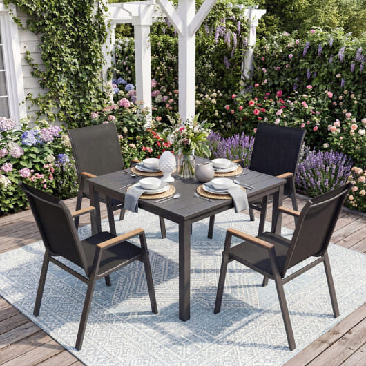 Set of 4 Stackable Patio Chairs with High Backs for Backyard 400 LBS-Brown - Image 7