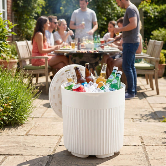 3-in-1 Outdoor Cooler Side Table with Fluted Design for Deck-White - Image 3