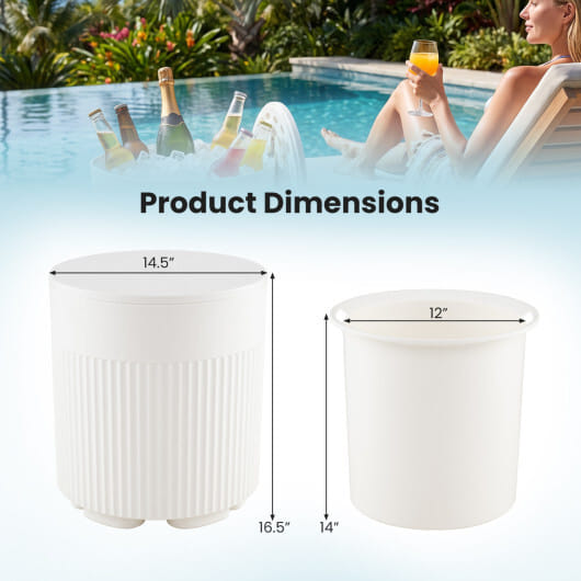 3-in-1 Outdoor Cooler Side Table with Fluted Design for Deck-White - Image 5