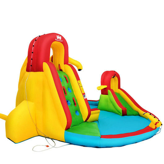 Kid’s Inflatable Water Slide Bounce House with Climbing Wall and Pool Without Blower