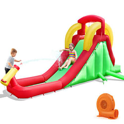 Category: Dropship Toys & Games, SKU #OP70019+ES10148US, Title: Inflatable Water Slide Bounce House with Climbing Wall and Jumper with 380W Blower