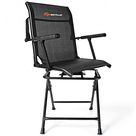 Foldable Swivel Patio Chair with Armrest and Mesh Back-Coffee