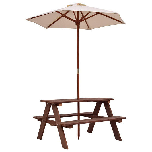 Outdoor 4-Seat Kid’s Picnic Table Bench with Umbrella