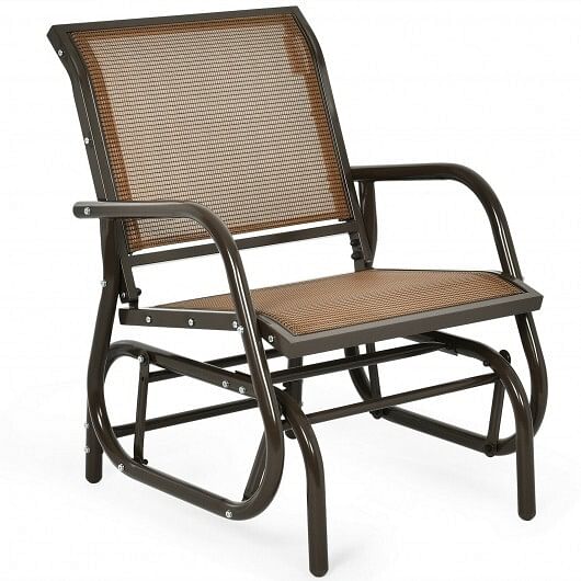 Outdoor Single Swing Glider Rocking Chair with Armrest-Brown