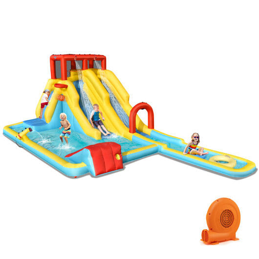 7-in-1 Inflatable Dual Slide Water Park Bounce House With 750 Blower