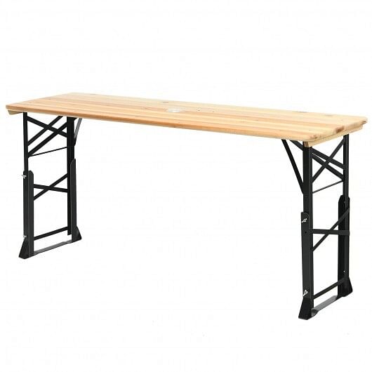 66.5 Inch Outdoor Wood Folding Picnic Table with Adjustable Heights