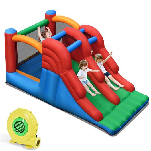 6-in-1 Inflatable Bounce House with Climbing Wall and Basketball Hoop with Blower