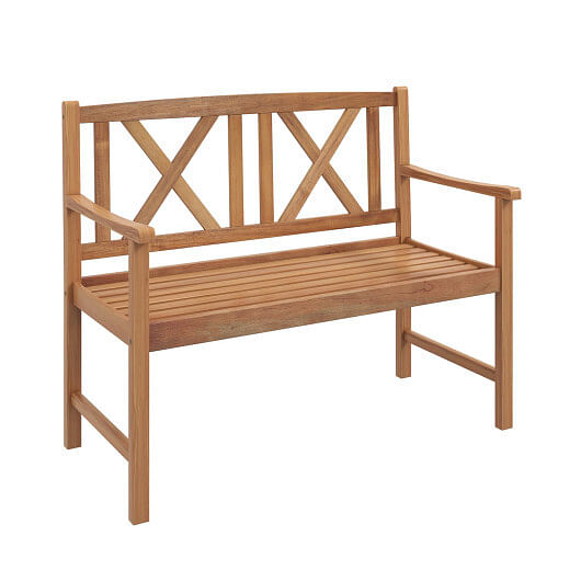 2-Person Wood Outdoor Bench with Cozy Armrest and Backrest