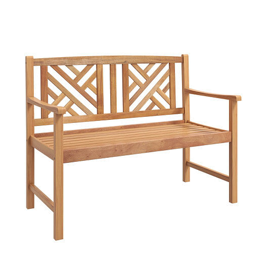 2-Person Wood Outdoor Bench with Cozy Armrest and Backrest