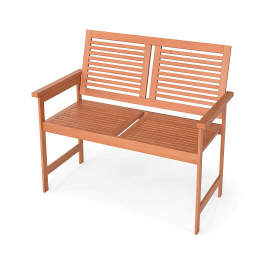 Outdoor Wooden Bench 2-Person Patio Bench with Slatted Backrest and Seat