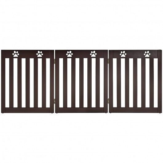 24 Inch Folding Wooden Freestanding Dog Gate with 360?° Flexible Hinge for Pet-Dark Brown