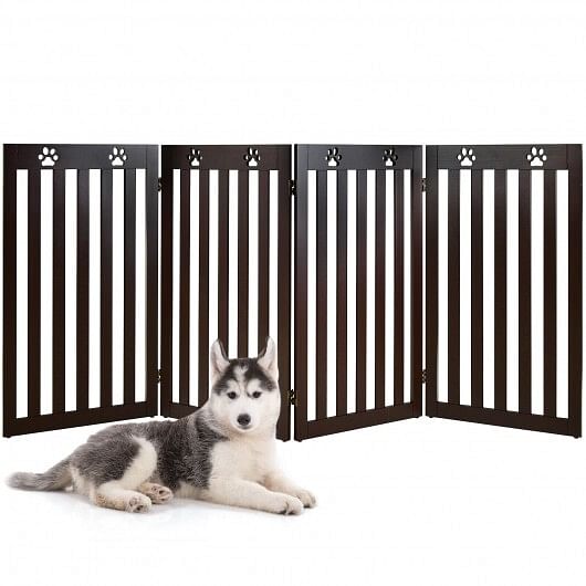 36 Inch Folding Wooden Freestanding Pet Gate  with 360?° Hinge-Espresso