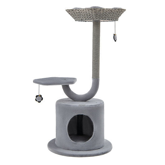 42″ Tall Cat Tower with Curved Metal Supporting Frame for Large & Small Cats-Gray