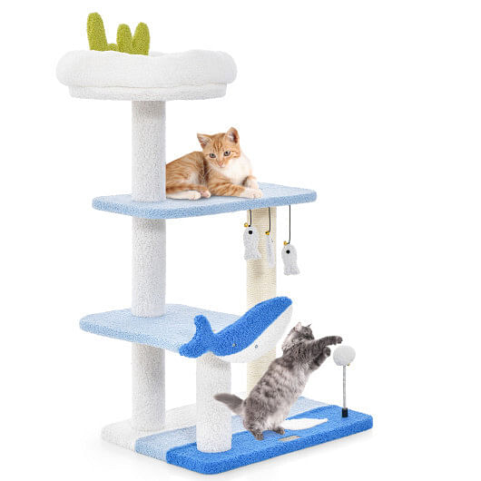 3-level Cat Tower with Sisal Covered Scratching Posts-Blue