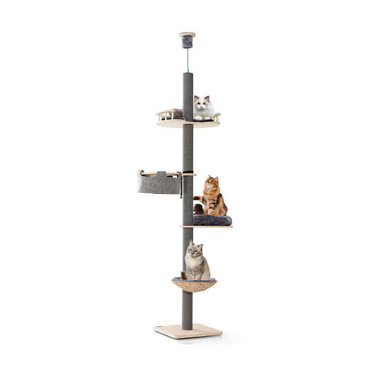 Floor to Ceiling Cat Tree with 93″-107″ Adjustable Height-Gray