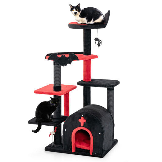 Gothic Cat Tree 53″ Tall Cat Tower with Cat Bed and Arch-Shaped Condo-Black