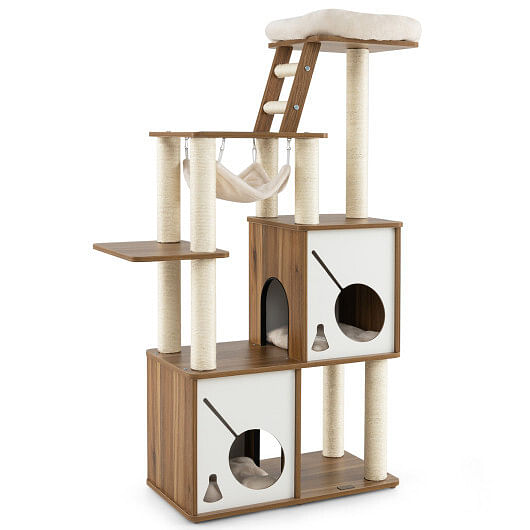 57″ Cat Tree Tower Multi-Level Activity Center with Scratching Posts-Natural