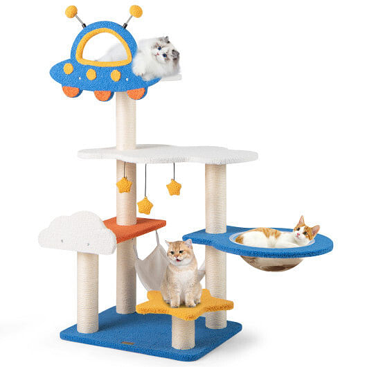 49 Inches Tall Cat Tree with UFO Top Perch Space Capsule and Sisal Scratching Posts-Blue