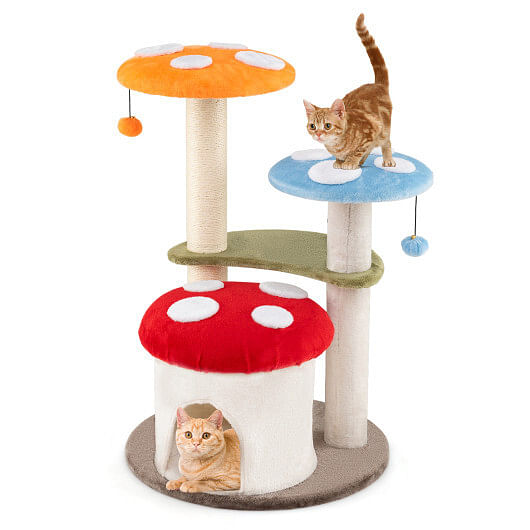 35 Inch Tall Cat Tower with Sisal Scratching Posts Cat Condo and Padded Platforms-Multicolor