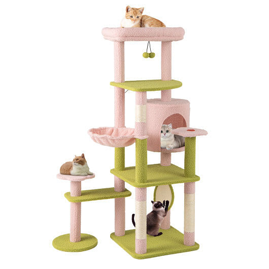 58 Inch Tall Multi-Level Cat Tree Aesthetic Floral Kitten Tower-Pink