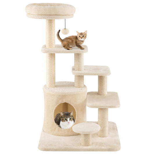 40 Inch Multi-level Cat Tower with Condo and Dangling Jingle Ball-Gray - Image 6