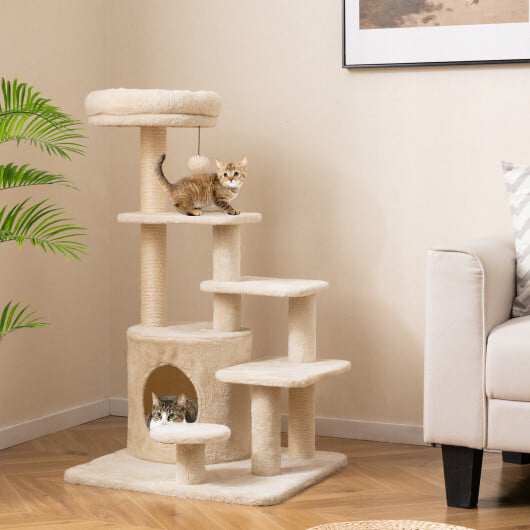 40 Inch Multi-level Cat Tower with Condo and Dangling Jingle Ball-Gray - Image 7