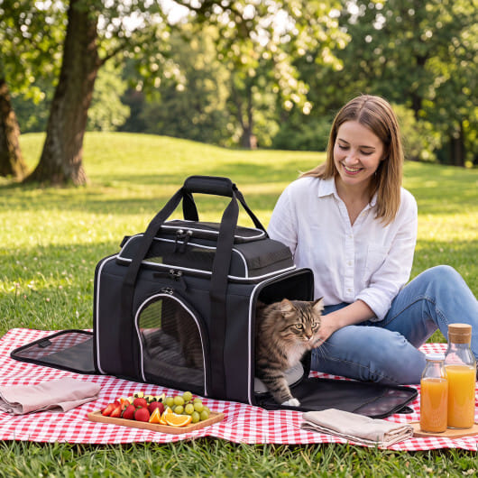 Foldable Pet Carrier with Wheels Airline Approved Rolling Cat and Dog Carrier-Black - Image 3