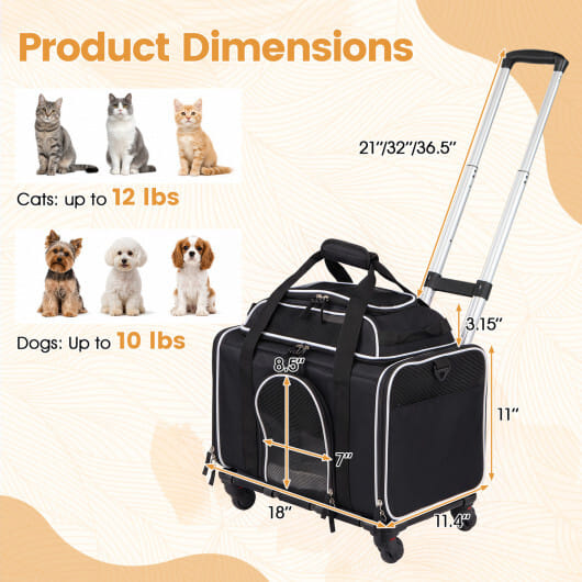 Foldable Pet Carrier with Wheels Airline Approved Rolling Cat and Dog Carrier-Black - Image 4