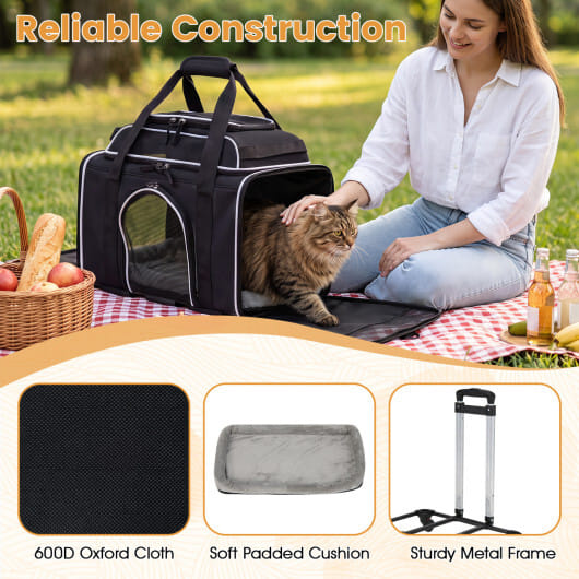 Foldable Pet Carrier with Wheels Airline Approved Rolling Cat and Dog Carrier-Black - Image 5