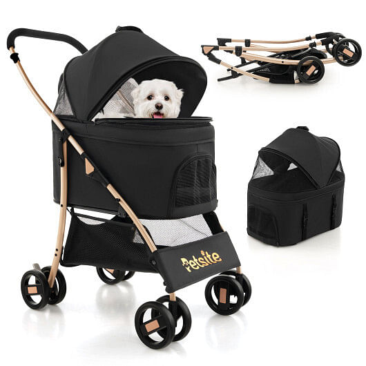 3-In-1 Pet Stroller with Removable Car Seat Carrier-Black