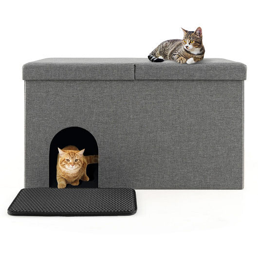 Cat Litter Box Enclosure Hidden Furniture with Urine Proof Litter Mat-Beige