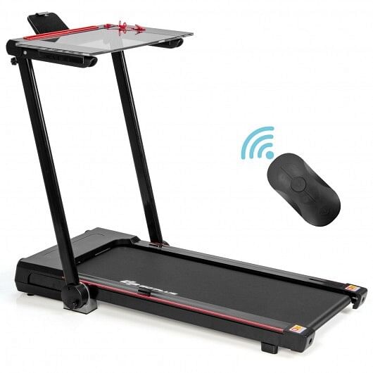 3-in-1 Folding Treadmill with Large Desk and LCD Display-Black