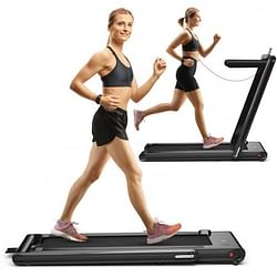 Category: Dropship Sporting & Exercise, SKU #SP37747US, Title: 2-in-1 Folding Treadmill with Dual LED Display-Black