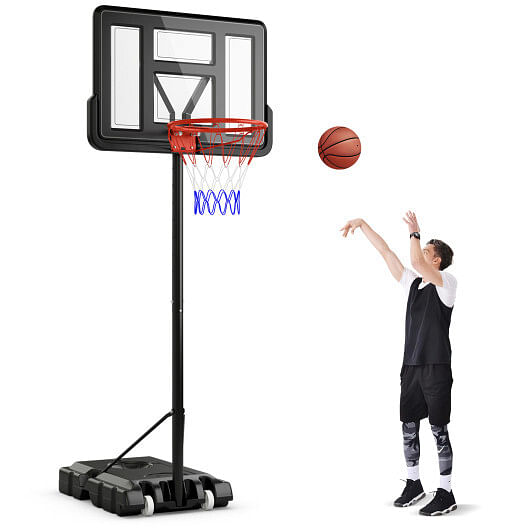 4.4-10 Feet Portable Basketball Hoop Adjustable with 2 Wheels and Fillable Base-Black