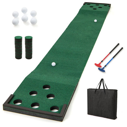 11 FT Indoor Outdoor Putting Green Mat with 2 Adjustable Putters and 6 Balls
