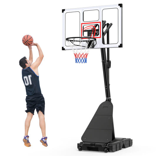 4.9-10 Feet Portable Basketball Hoop 10 Levels Adjustable with Fillable Base and Ball Storage - Image 4