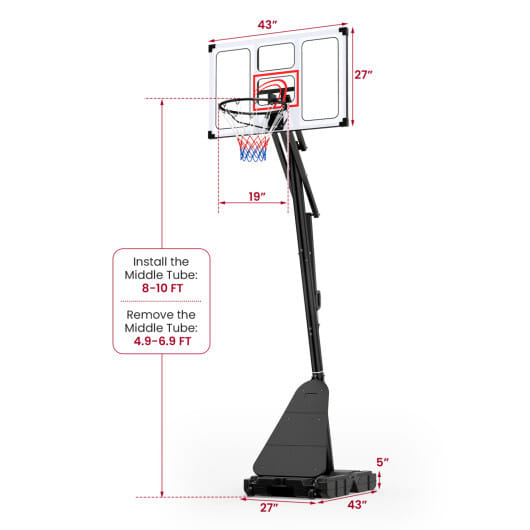 4.9-10 Feet Portable Basketball Hoop 10 Levels Adjustable with Fillable Base and Ball Storage - Image 5