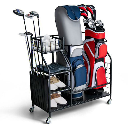 Double Golf Bag Organizer with Lockable Universal Wheels