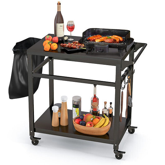 Double-Shelf Movable BBQ Cart with 4 Lockable Wheels